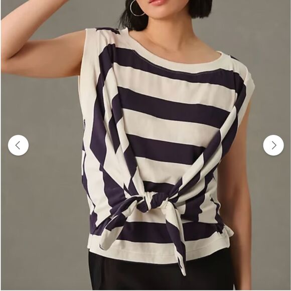 Anthropologie Maeve tie front wrap tee navy and white striped size small - Picture 1 of 6